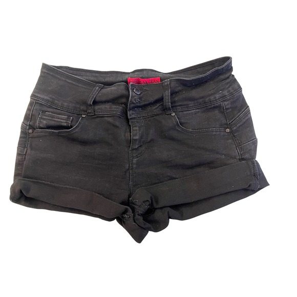 Wax Jean Black Denim Shorts Cuffed‎ Hem Casual Everyday Style Medium Festival - Picture 1 of 8